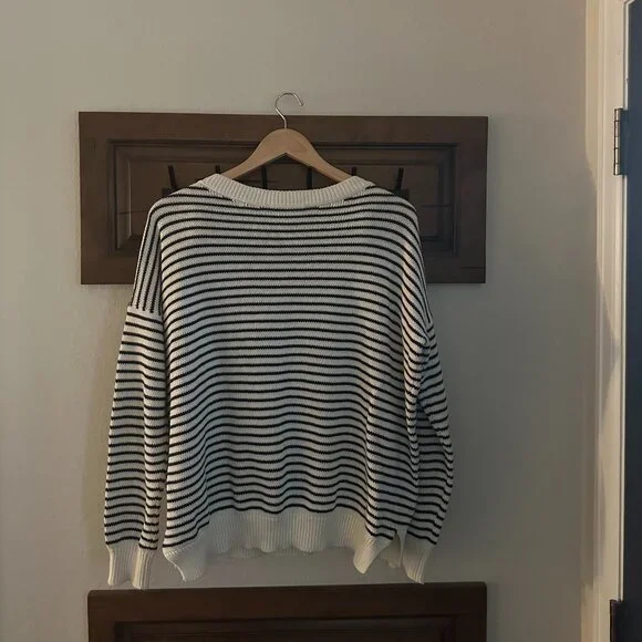 Emerson Fry, Carolyn Sweater - Navy Stripe Organic Cotton, Women's Size Small - Picture 5 of 7